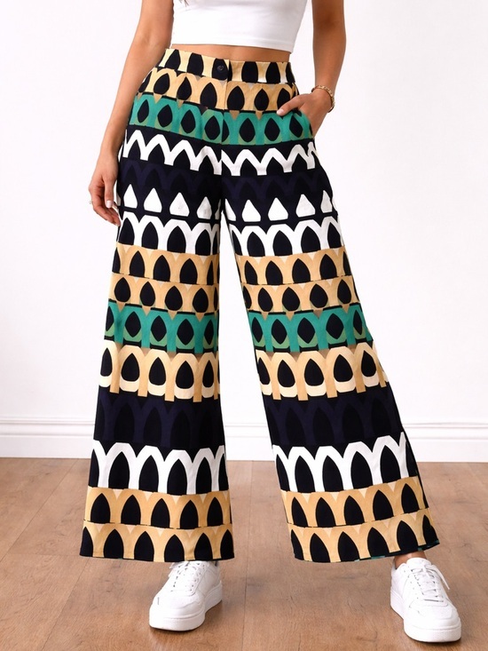 Zara Pants - Zara Woman Multicolor Geometric Wide-Leg Pants